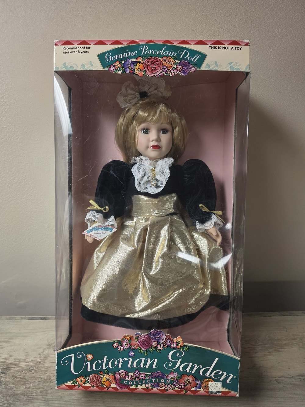 Victorian Garden Gold & Black Porcelain Doll - Genuine Porcelain Doll